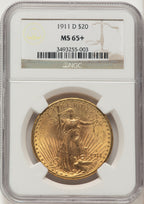 1911-D $20 Brown Label Saint-Gaudens Double Eagle NGC MS65+