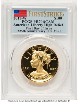 2017-W G$100 American Liberty High Relief 1.00 oz FDI FS Flag PCGS PR70