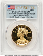 2017-W G$100 American Liberty High Relief 1.00 oz FDI FS Flag PCGS PR70