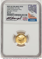 2026 2 Coin Best of the Mint 1916 Mercury Dime Gold 1/10 oz and Silver 1 oz Medal Set FDI Ron Harrigal America 250 NGC MS70