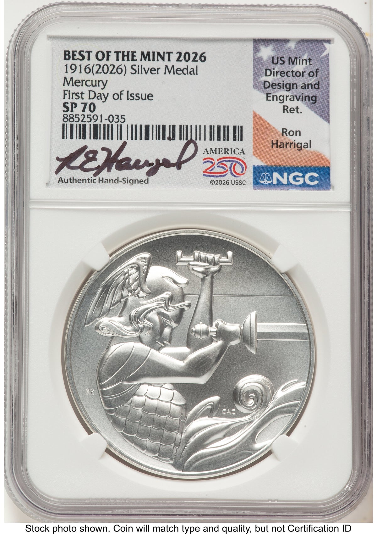 2026 2 Coin Best of the Mint 1916 Mercury Dime Gold 1/10 oz and Silver 1 oz Medal Set FDI Ron Harrigal America 250 NGC MS70