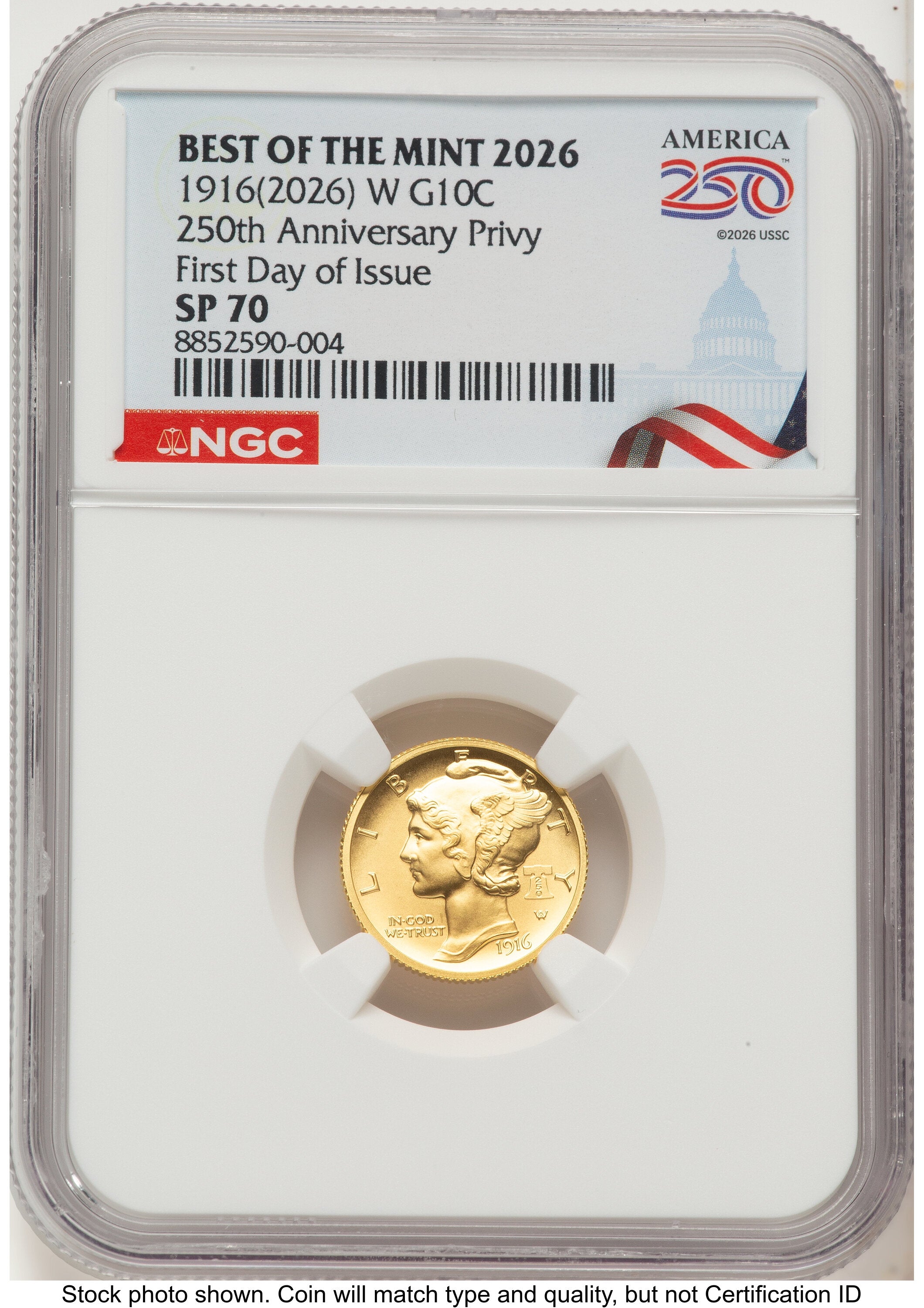 2026 2 Coin Best of the Mint 1916 Mercury Dime Gold 1/10 oz and Silver 1 oz Medal Set FDI America 250 Congress Building Label NGC MS70