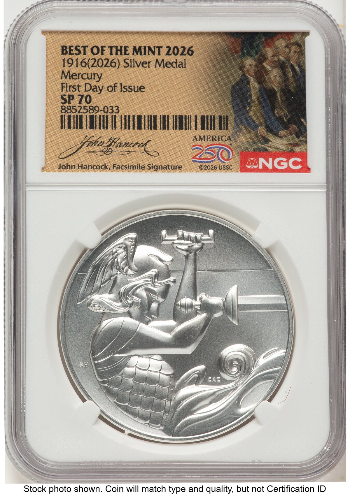 2026 2 Coin Best of the Mint 1916 Mercury Dime Gold 1/10 oz and Silver 1 oz Medal Set FDI America 250 John Hancock Label NGC MS70