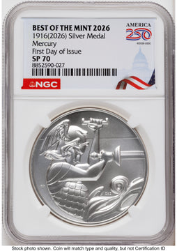 2026 Best of the Mint 1916 Mercury Silver Medal 1 oz FDI America 250 Congress Building Label NGC MS70