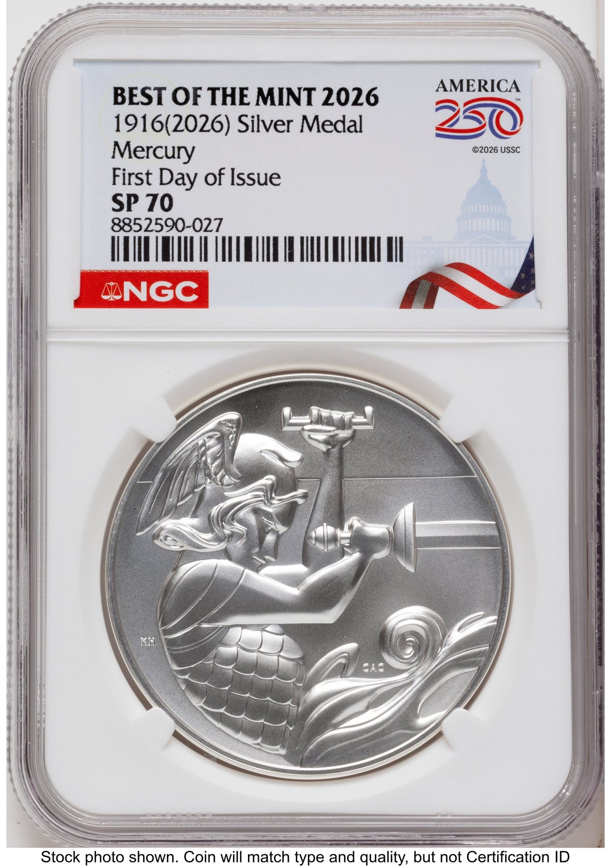 2026 Best of the Mint 1916 Mercury Silver Medal 1 oz FDI America 250 Congress Building Label NGC MS70