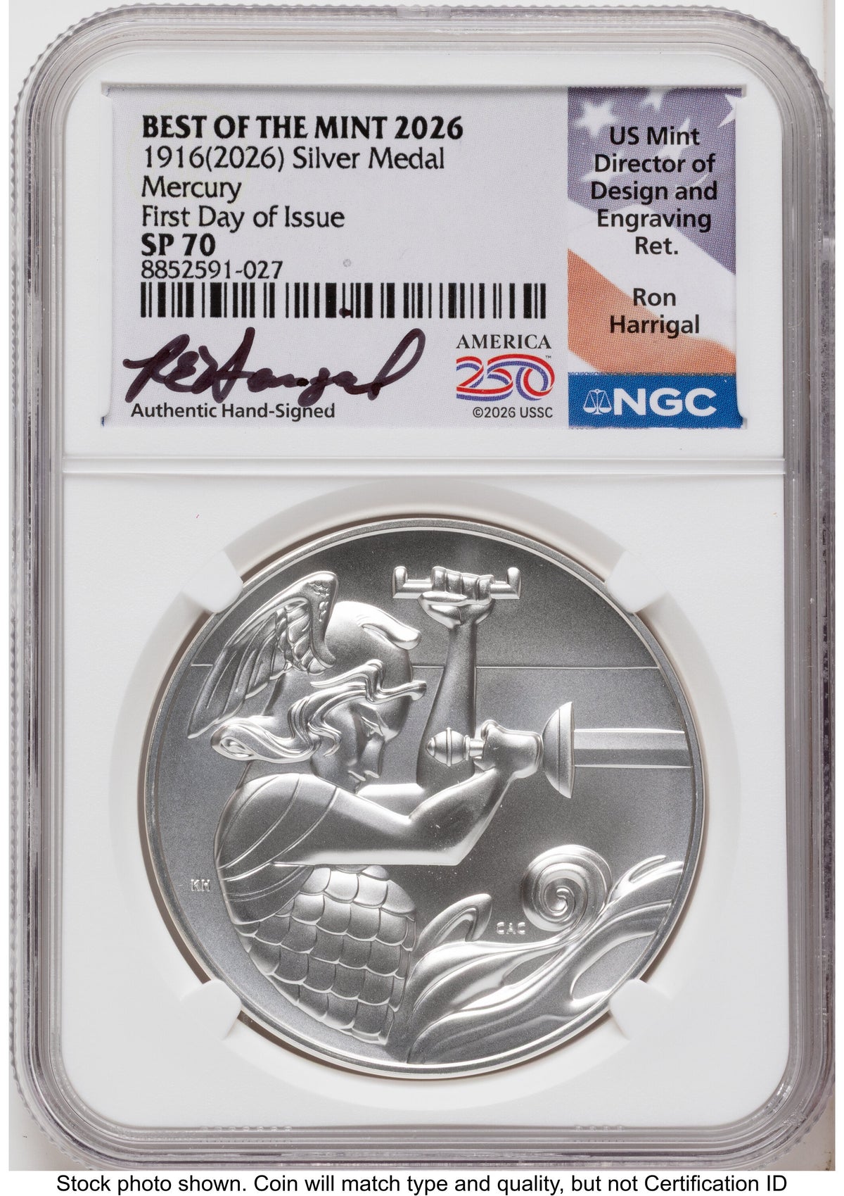 2026 Best of the Mint 1916 Mercury Silver Medal 1 oz FDI Ron Harrigal America 250 NGC MS70