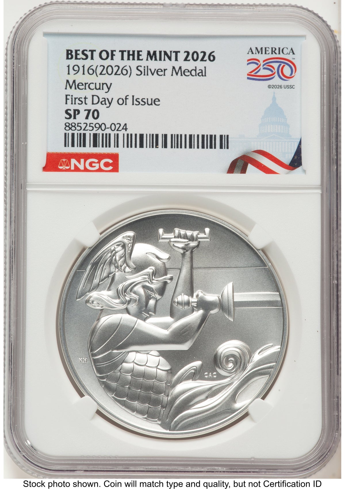 2026 2 Coin Best of the Mint 1916 Mercury Dime Gold 1/10 oz and Silver 1 oz Medal Set FDI America 250 Congress Building Label NGC MS70