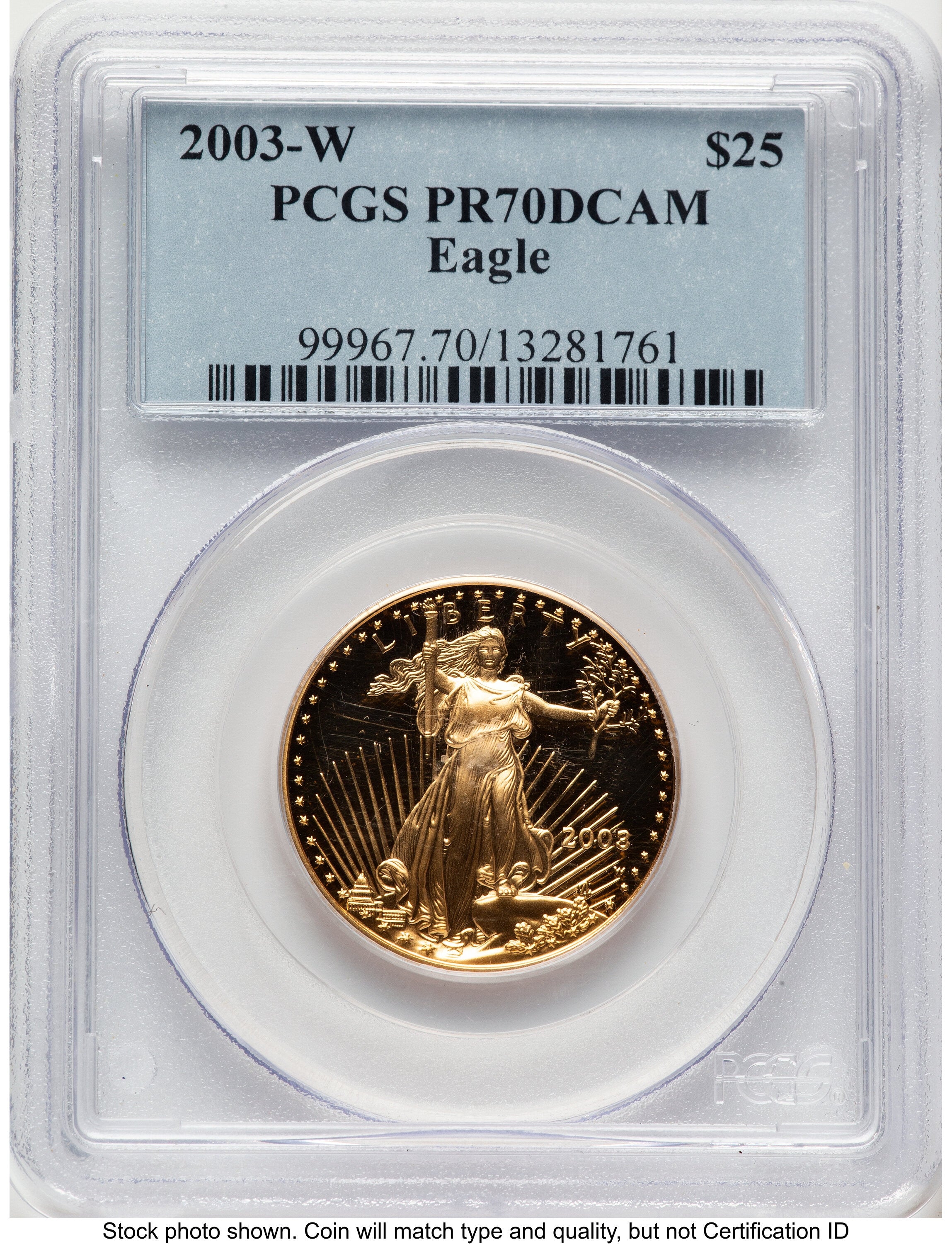 2003-W Proof Gold Eagle 1/2 oz Blue Label PCGS PR70