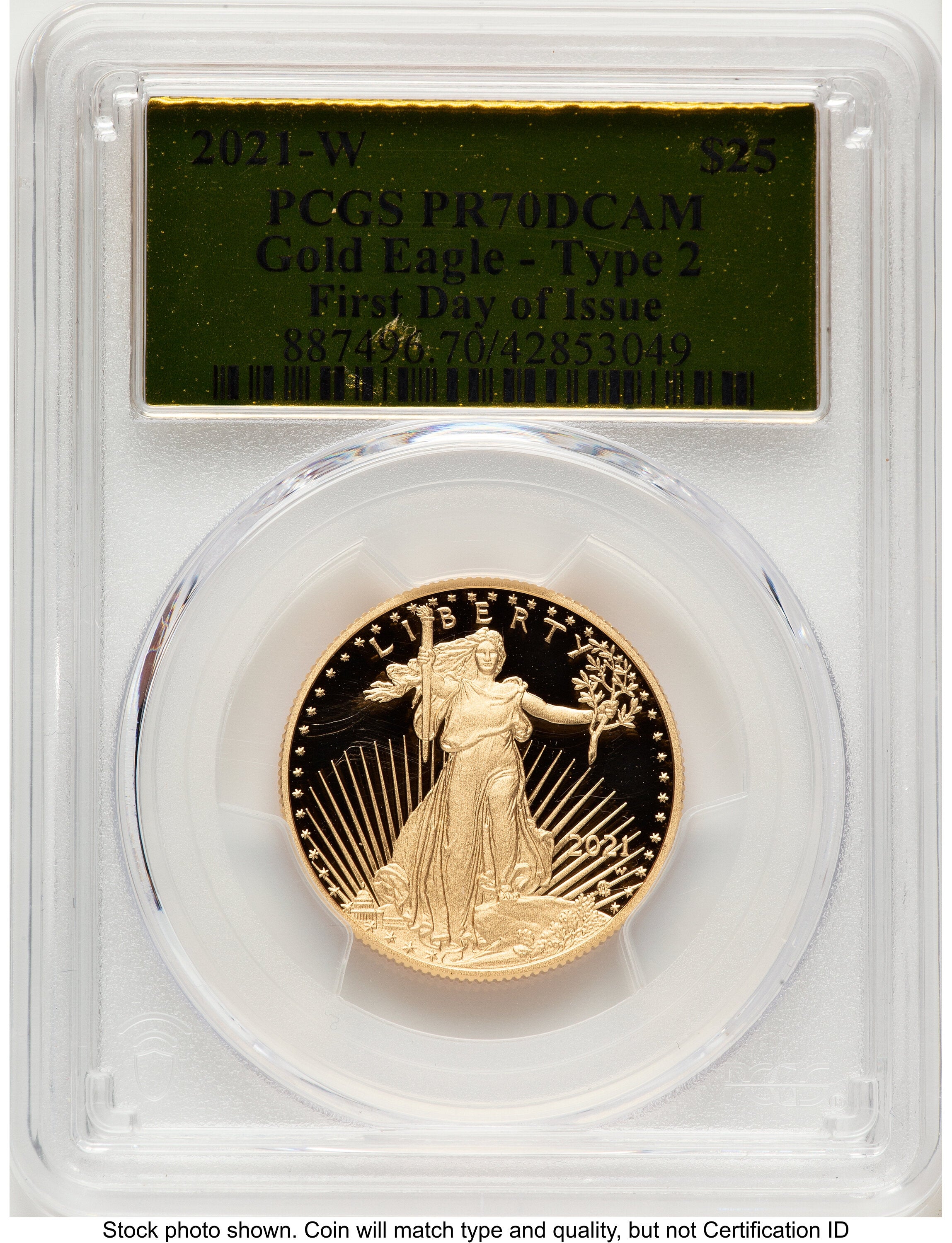 2021-W Type 2 Proof Gold Eagle 1/2 oz FDI Gold Foil PCGS PR70