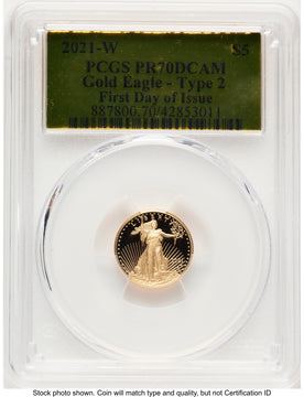 2021-W Type 2 Proof Gold Eagle 1/10 oz FDI Gold Foil PCGS PR70