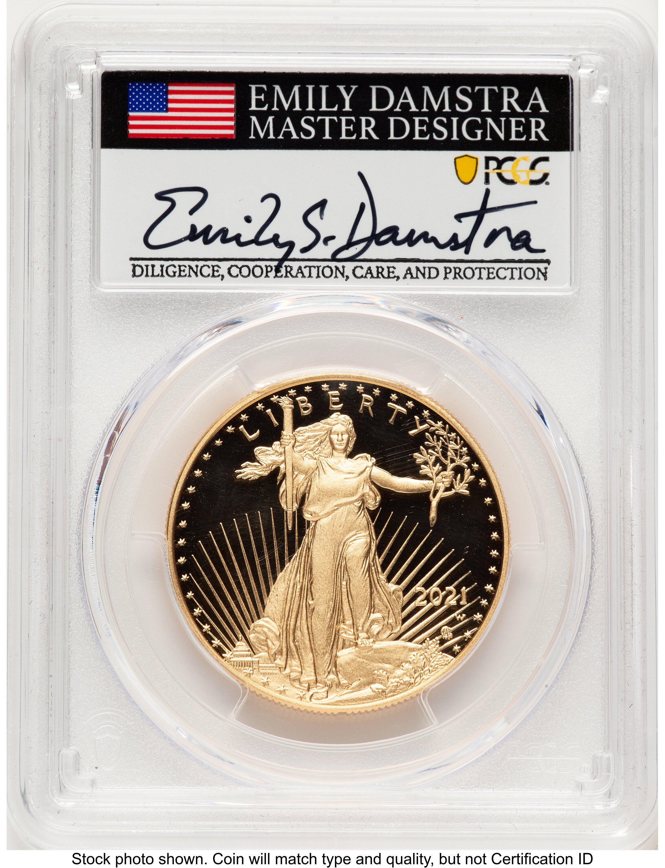 2021-W Type 2 Proof Gold Eagle 1 oz AR Emily Damstra PCGS PR70