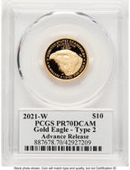 2021-W Type 2 Proof Gold Eagle 1/4 oz AR Emily Damstra PCGS PR70