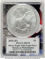 2025-(P) Silver Eagle (Privy Mark) Ultra Label Flag Core PCGS MS70