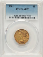 1861 $5 Liberty Half Eagle PCGS AU55