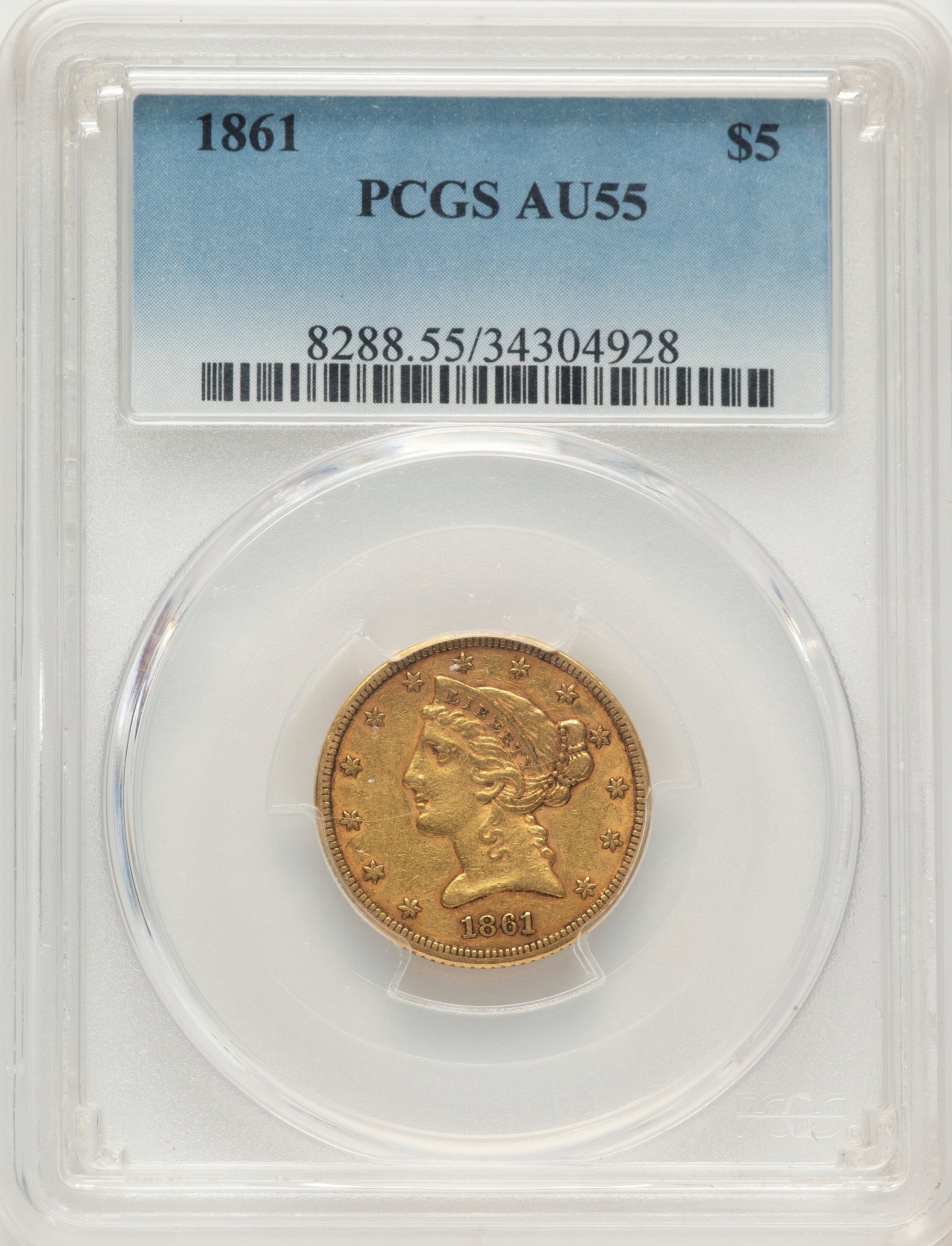 1861 $5 Liberty Half Eagle PCGS AU55