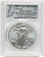 2024-(P) Silver Eagle (Privy Mark) First 50000 Privy Silver Eagle Label PCGS MS70