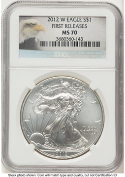 2012-W Burnished Silver Eagle 1 oz FR Eagle Label NGC MS70