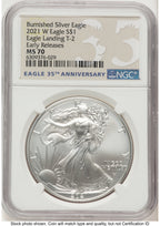 2021-W TY2 Burnished Silver Eagle 1 oz ER Eagle 35th Anniversary Label NGC MS70