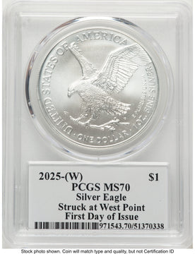 2025-(W) Silver Eagle FDI 2025 Silver American Eagle Label PCGS MS70