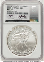 2008-W Burnished Silver Eagle 1 oz John /Michael Gaudioso US Mint Engraver Series NGC MS70 Mercanti