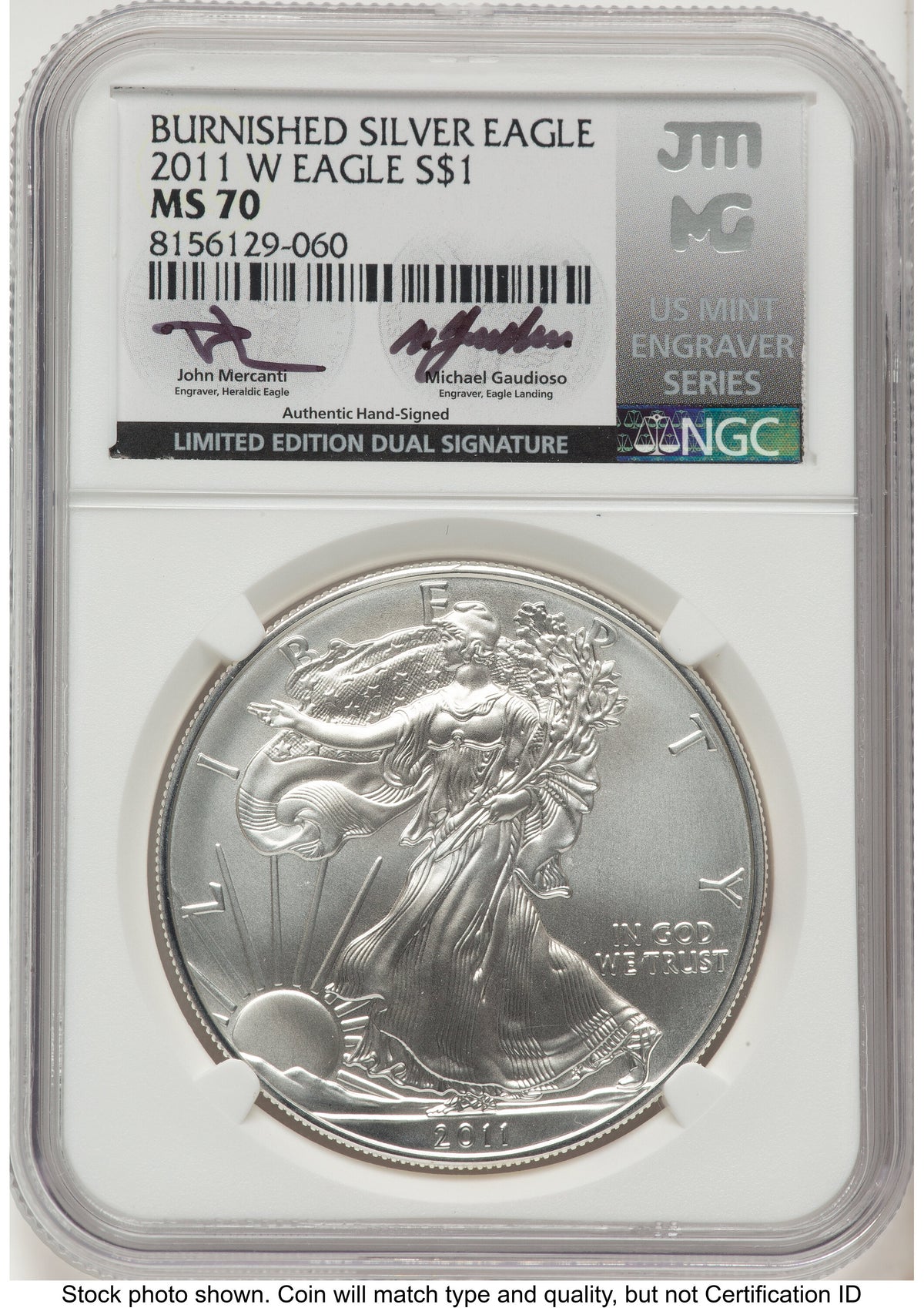 2011-W Burnished Silver Eagle 1 oz John /Michael Gaudioso US Mint Engraver Series NGC MS70 Mercanti