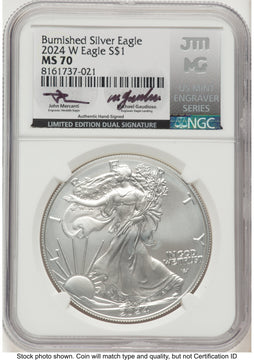 2024-W Burnished Silver Eagle 1 oz John /Michael Gaudioso US Mint Engraver Series NGC MS70 Mercanti