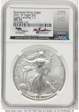 2021-W TY2 Burnished Silver Eagle 1 oz John /Michael Gaudioso US Mint Engraver Series NGC MS70 Mercanti