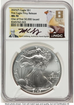 2025-(P) Silver Eagle (Privy Mark) First 50000 Mark Salzberg 8 Era Label NGC MS70