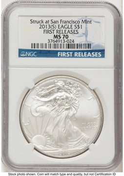 2013-(S) Silver Eagle FR Blue NGC MS70