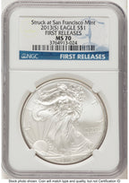 2013-(S) Silver Eagle FR Blue NGC MS70