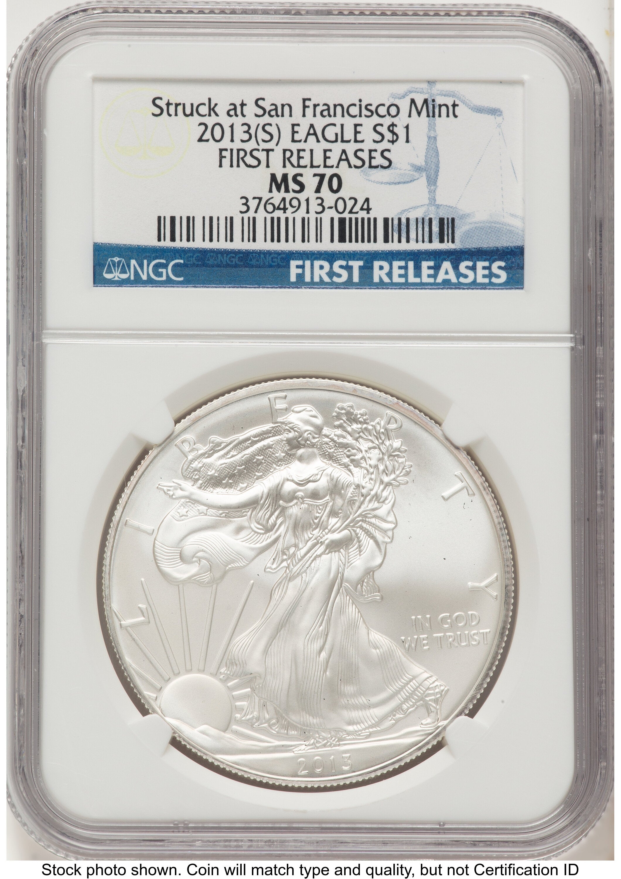 2013-(S) Silver Eagle FR Blue NGC MS70