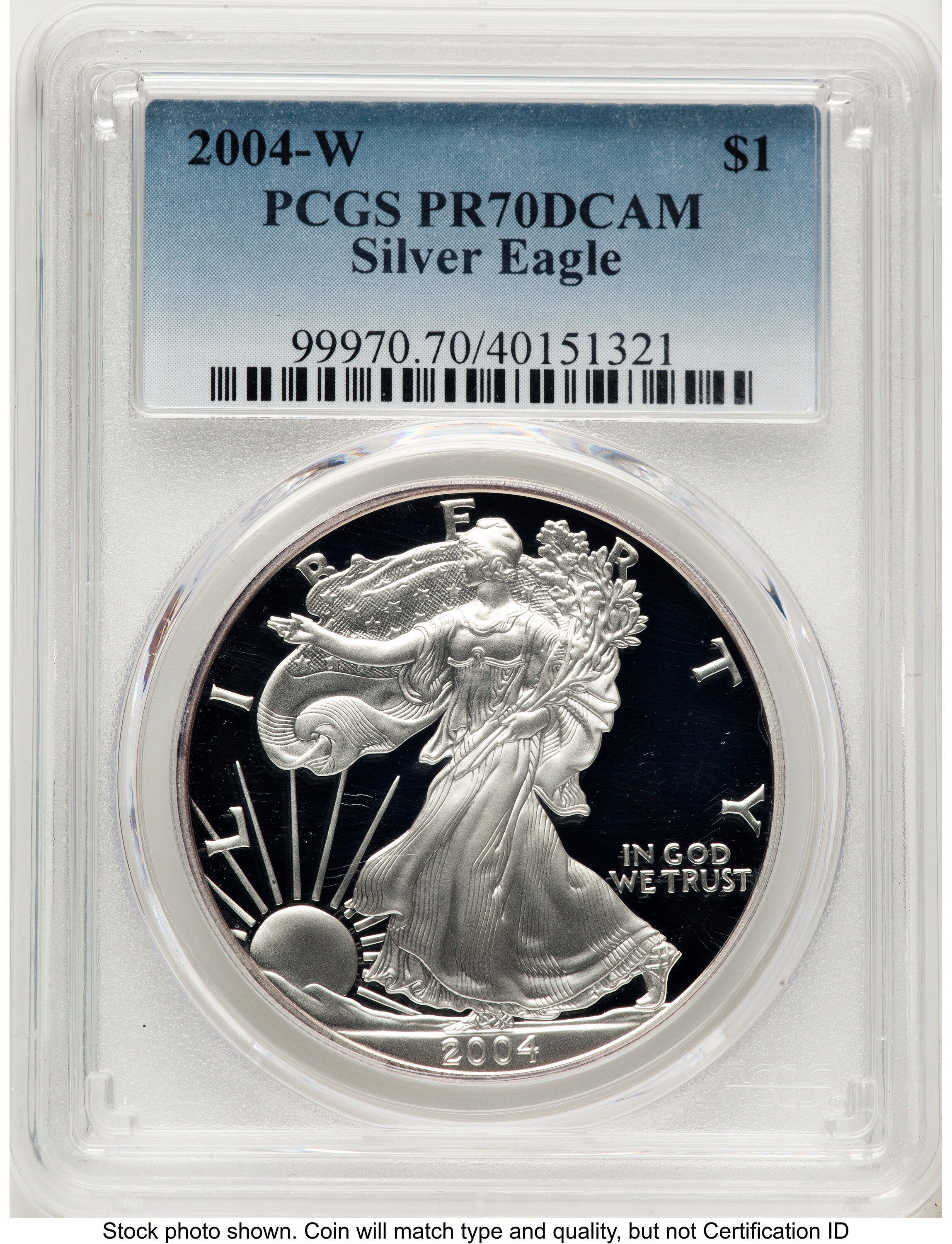 2004-W Proof Silver Eagle 1 oz Blue Gradient PCGS PR70