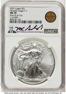 2021 Silver Eagle Type 1 Mark Salzberg Hand Select Label NGC MS70