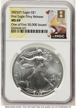 2025-(P) Silver Eagle (Privy Mark) First 50000 8 Era Label NGC MS69