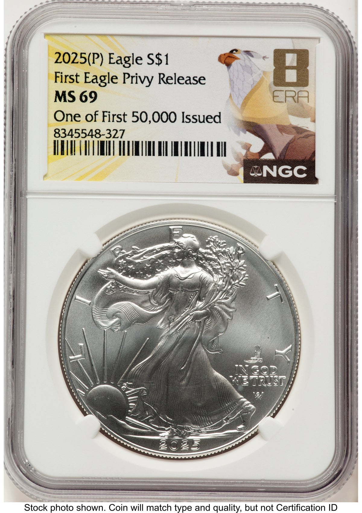 2025-(P) Silver Eagle (Privy Mark) First 50000 8 Era Label NGC MS69