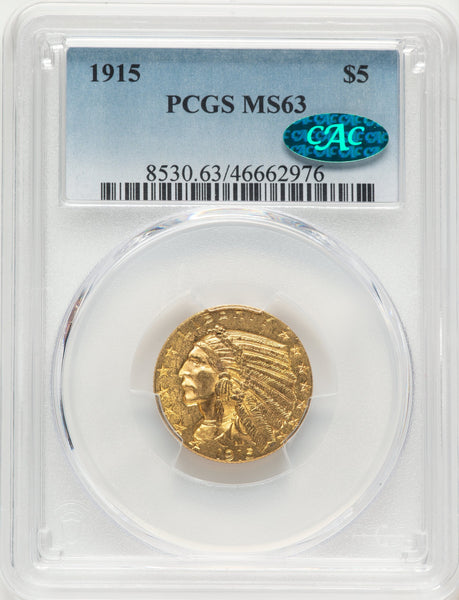 1915 $5 CAC Blue Gradient Indian Half Eagle PCGS MS63 | LCR Coin