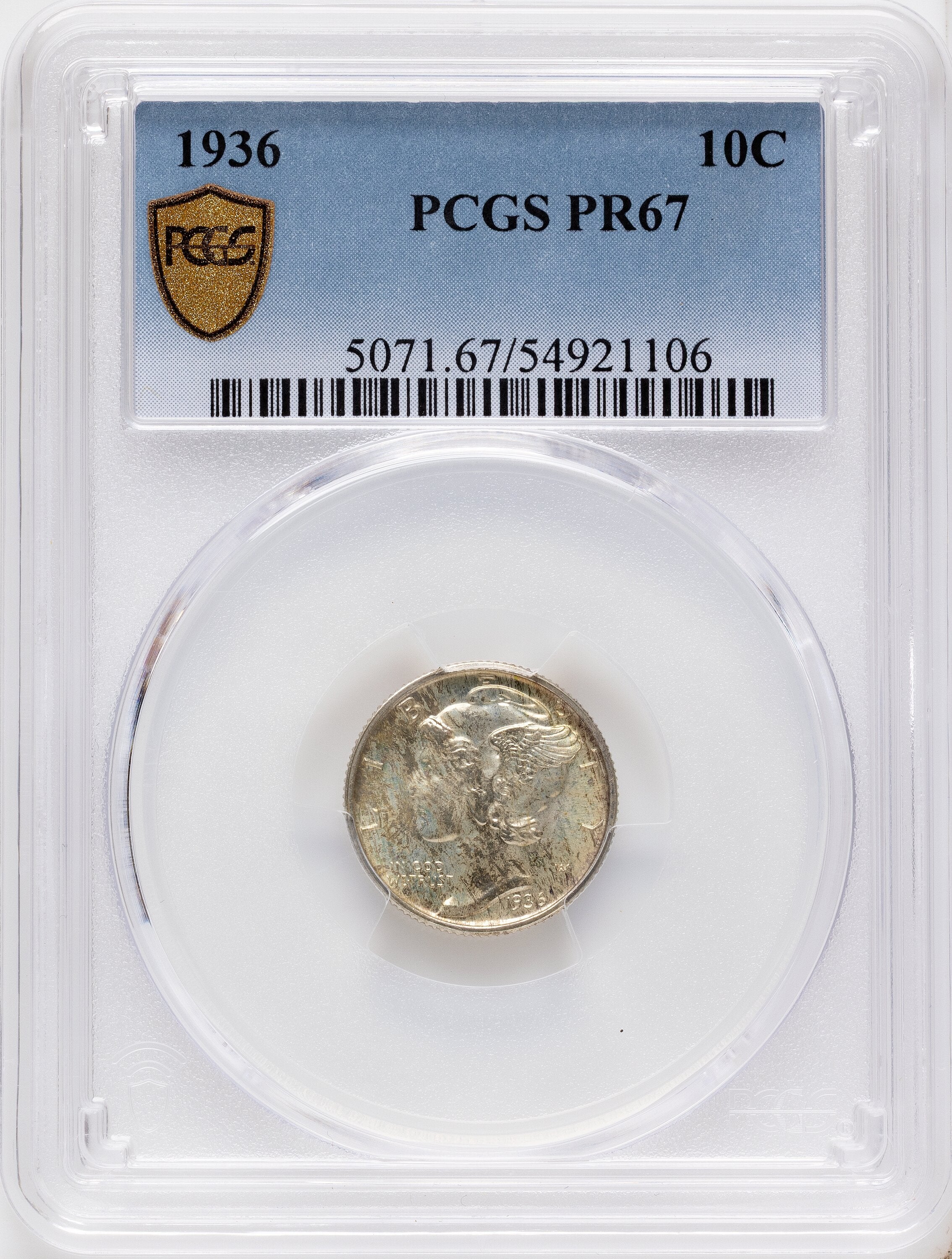 1936 10C Proof Mercury Dime PCGS PR67
