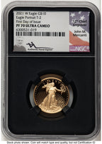2021-W Type 2 Proof Gold Eagle 1/4 oz FDI John NGC PF70 Mercanti