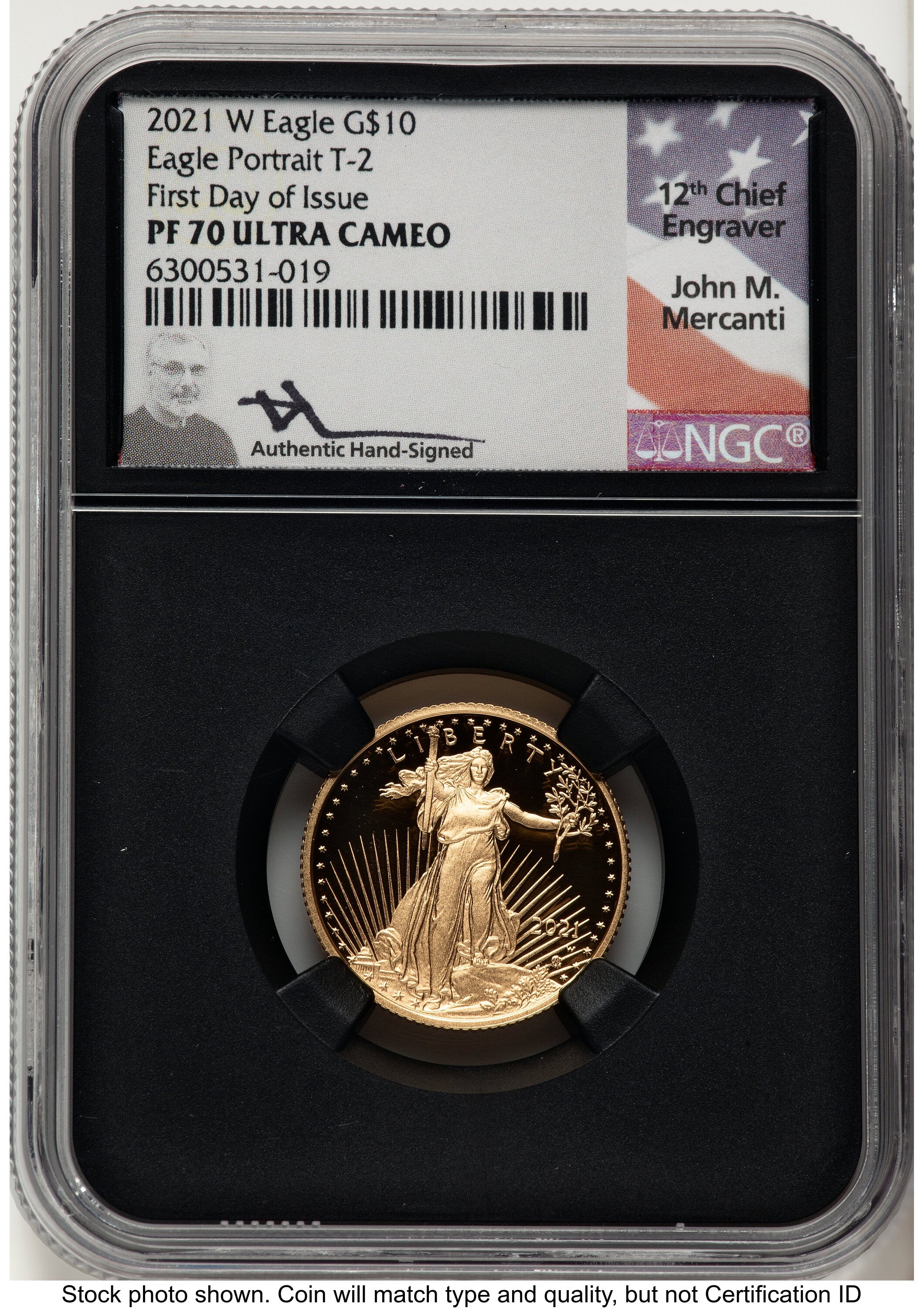 2021-W Type 2 Proof Gold Eagle 1/4 oz FDI John NGC PF70 Mercanti