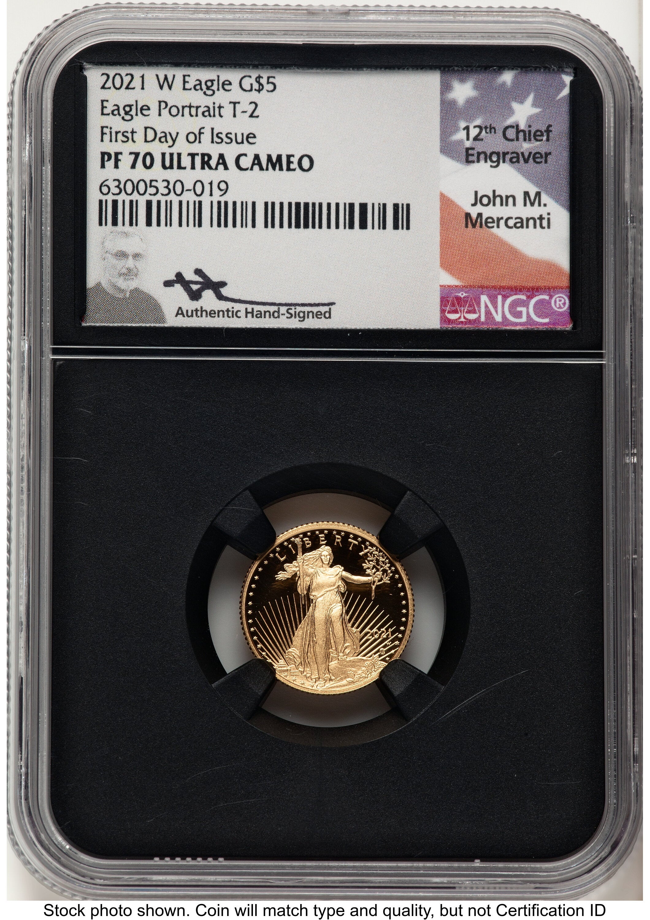 2021-W Type 2 Proof Gold Eagle 1/10 oz FDI John NGC PF70 Mercanti