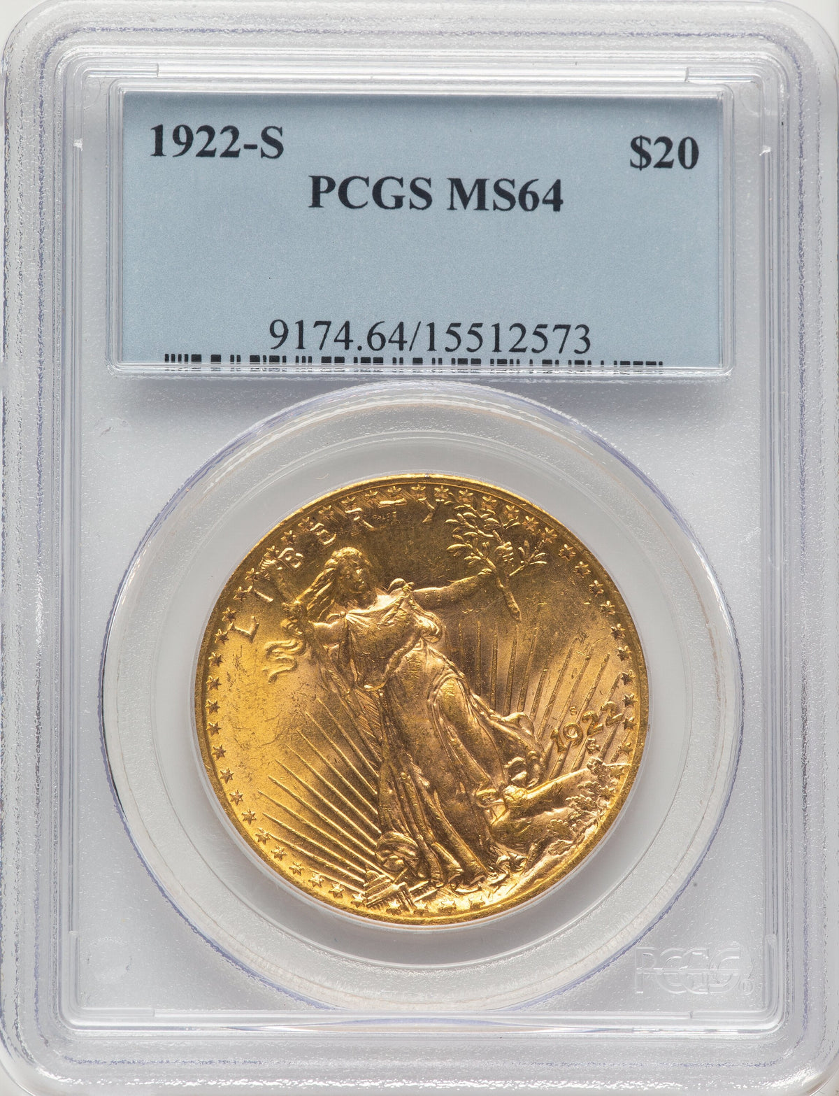 1922-S $20 Saint-Gaudens Double Eagle PCGS MS64