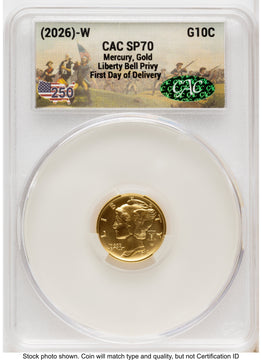 2026 2 Coin Best of the Mint 1916 Mercury Dime Gold 1/10 oz and Silver 1 oz Medal Set First Day of Delivery America 250 CACG MS70