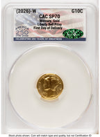 2026 2 Coin Best of the Mint 1916 Mercury Dime Gold 1/10 oz and Silver 1 oz Medal Set First Day of Delivery America 250 Flag Label CACG MS70