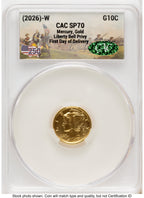 2026-W Best of the Mint 1916 Mercury Dime Gold 1/10 oz First Day of Delivery America 250 CACG MS70