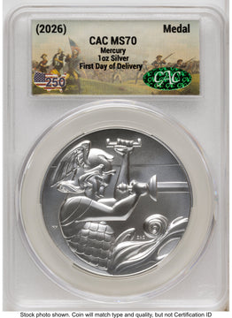 2026 Best of the Mint 1916 Mercury Silver Medal 1 oz First Day of Delivery America 250 CACG MS70