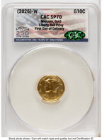 2026-W Best of the Mint 1916 Mercury Dime Gold 1/10 oz First Day of Delivery America 250 Flag Label CACG MS70