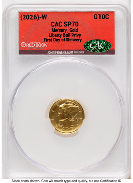 2026-W Best of the Mint 1916 Mercury Dime Gold 1/10 oz First Day of Delivery Red Book CACG MS70