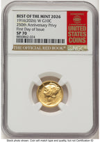 2026 2 Coin Best of the Mint 1916 Mercury Dime Gold 1/10 oz and Silver 1 oz Medal Set FDI Red Book NGC MS70
