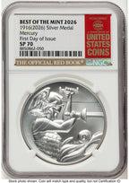 2026 2 Coin Best of the Mint 1916 Mercury Dime Gold 1/10 oz and Silver 1 oz Medal Set FDI Red Book NGC MS70