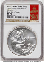 2026 Best of the Mint 1916 Mercury Silver Medal 1 oz FDI Red Book NGC MS70